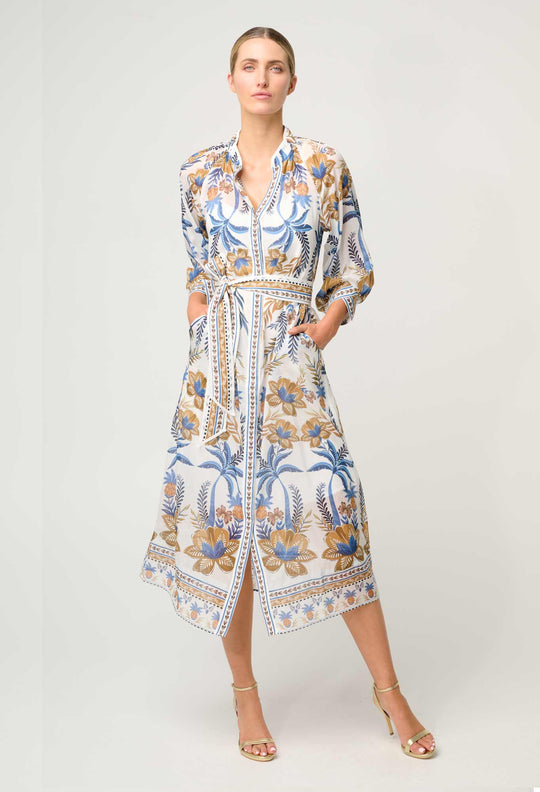 OnceWas Carmen Silk Cotton Maxi Dress in Golden Medina