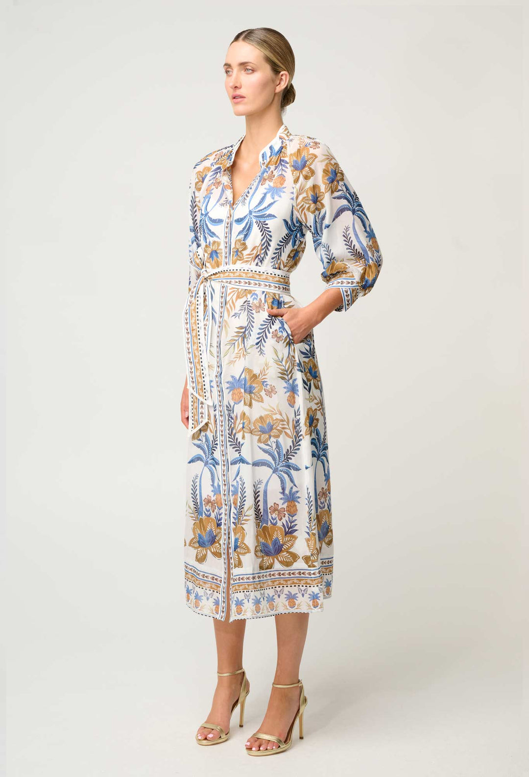 OnceWas Carmen Silk Cotton Maxi Dress in Golden Medina