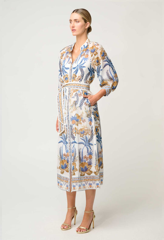 OnceWas Carmen Silk Cotton Maxi Dress in Golden Medina