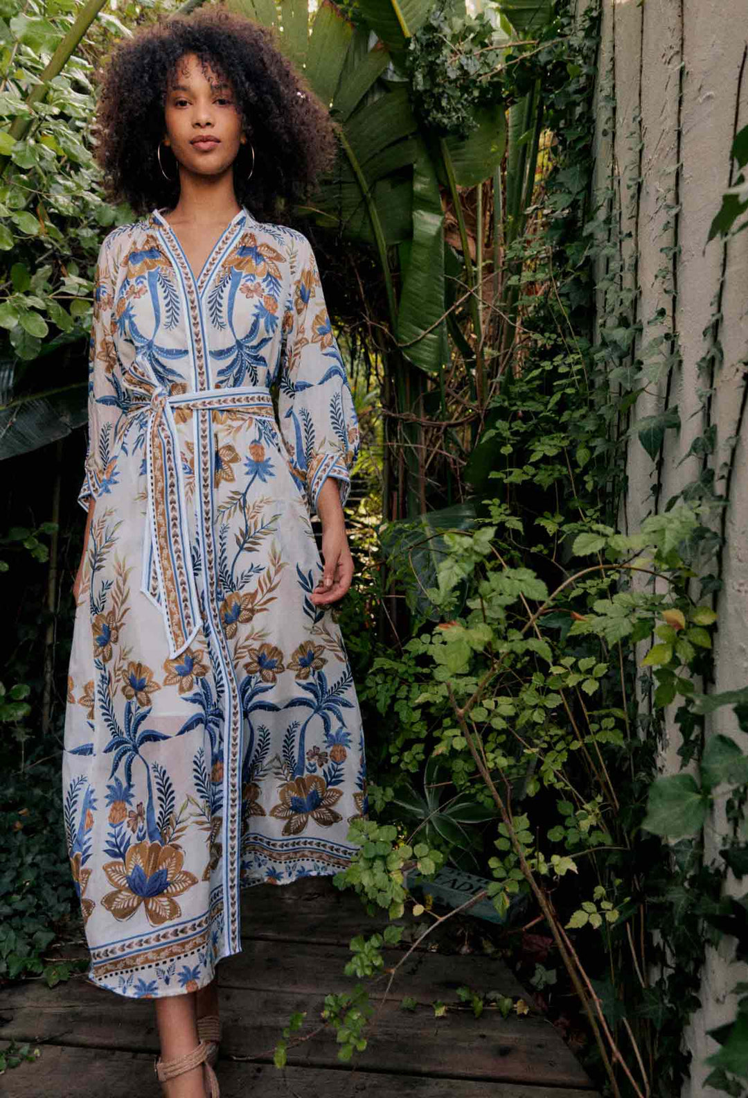 OnceWas Carmen Silk Cotton Maxi Dress in Golden Medina