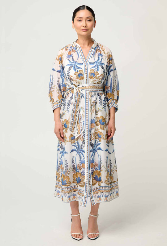 OnceWas PETITE Carmen Silk Cotton Maxi Dress in Golden Medina