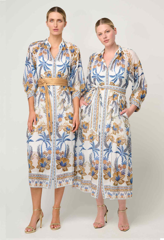 OnceWas Carmen Silk Cotton Maxi Dress in Golden Medina