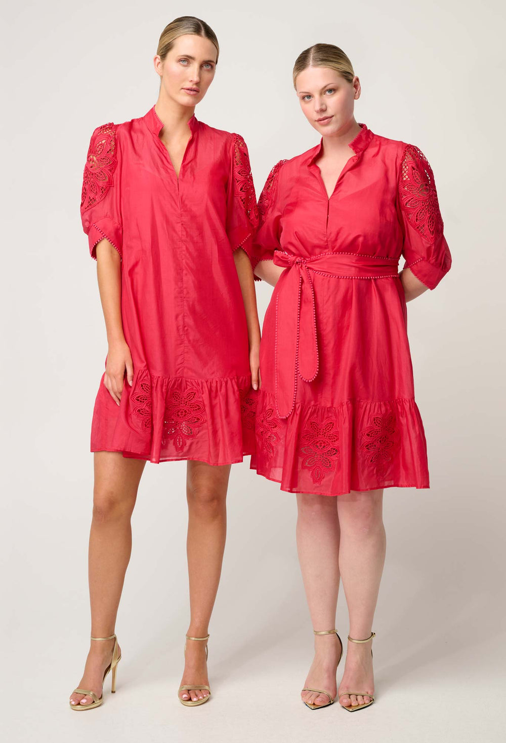 OnceWas Jamila Silk Cotton Dress in Ruby