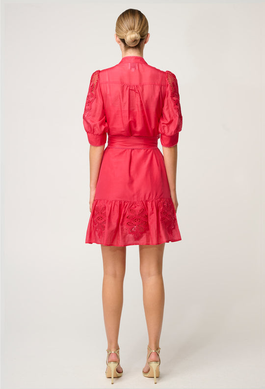 OnceWas Jamila Silk Cotton Dress in Ruby