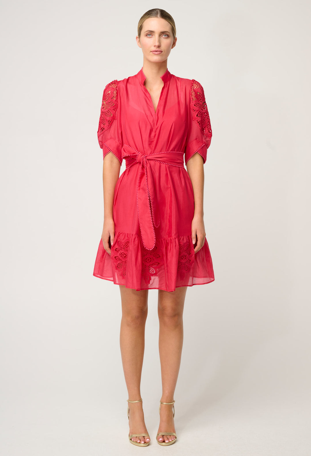 OnceWas Jamila Silk Cotton Dress in Ruby