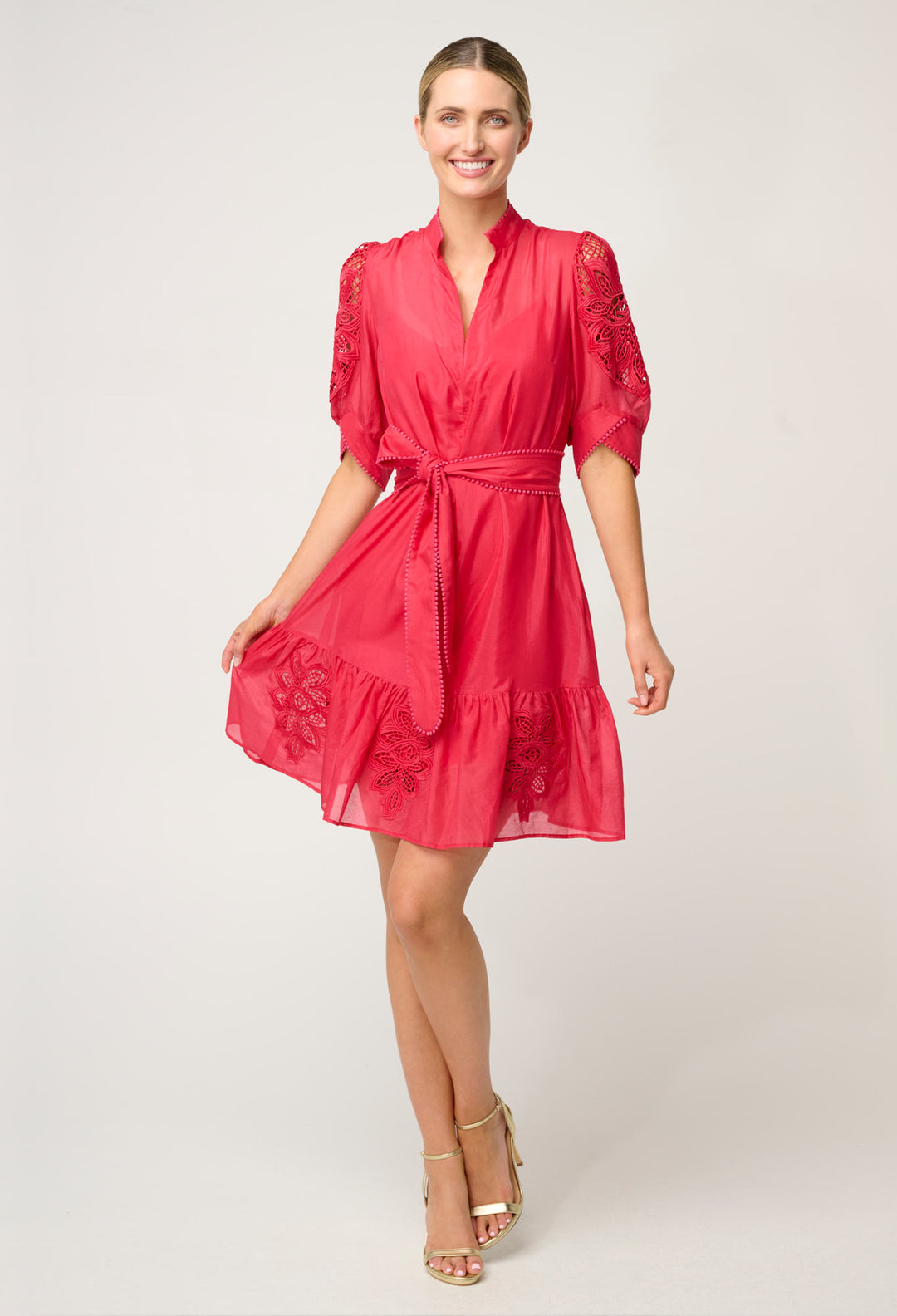 OnceWas Jamila Silk Cotton Dress in Ruby