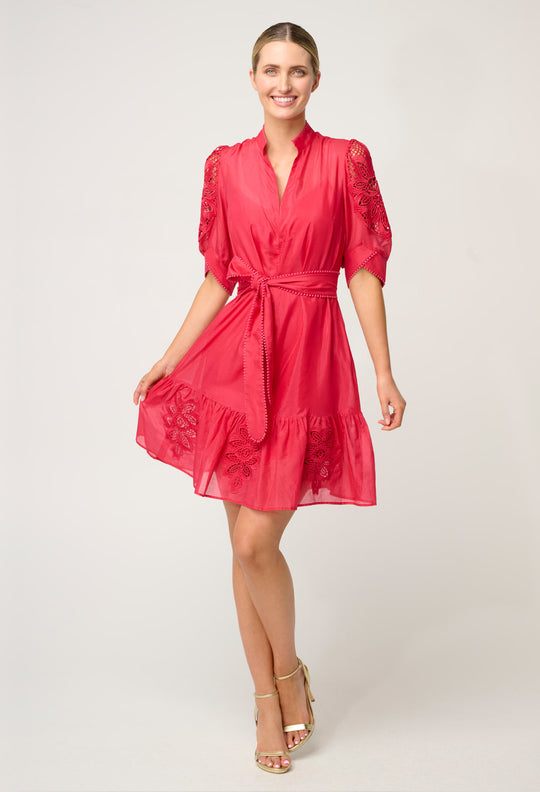 OnceWas Jamila Silk Cotton Dress in Ruby