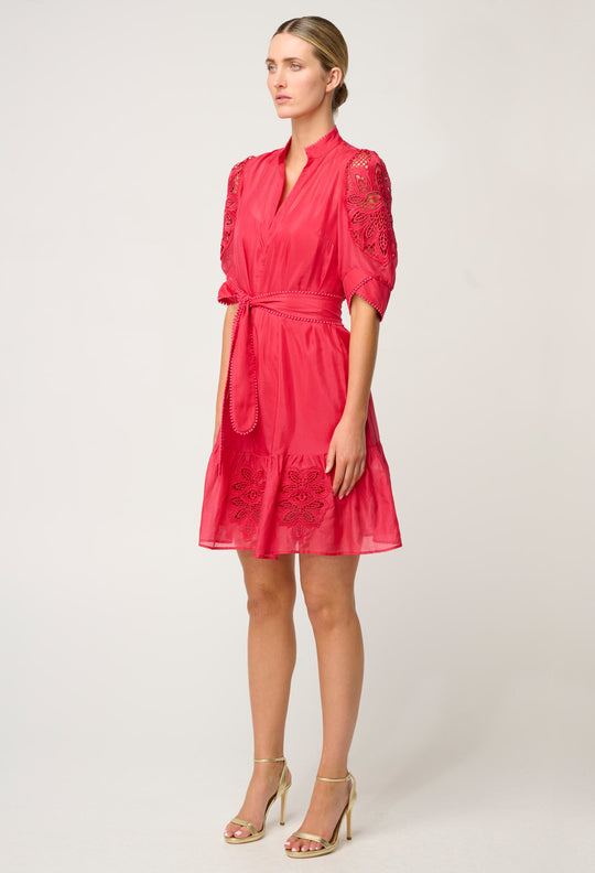 OnceWas Jamila Silk Cotton Dress in Ruby