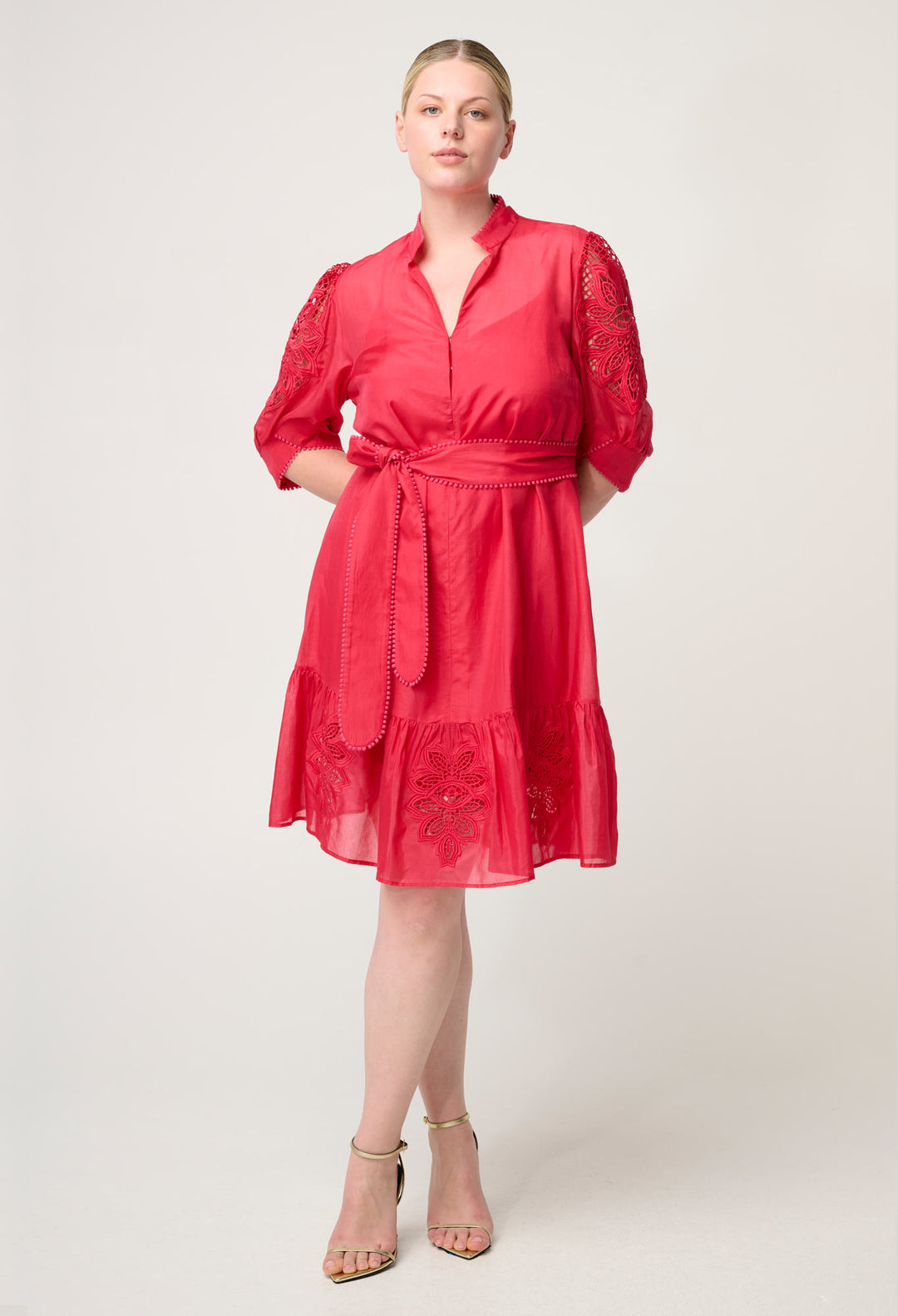 OnceWas Jamila Silk Cotton Dress in Ruby