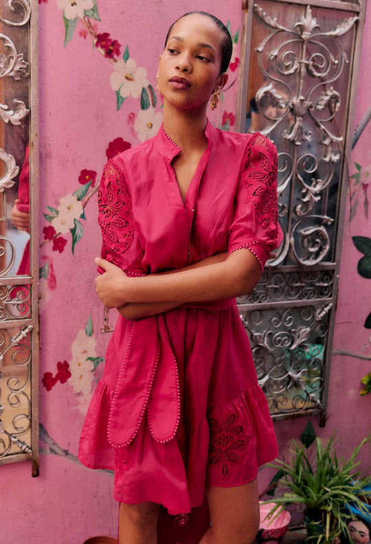 Jamila Silk Cotton Dress in Ruby