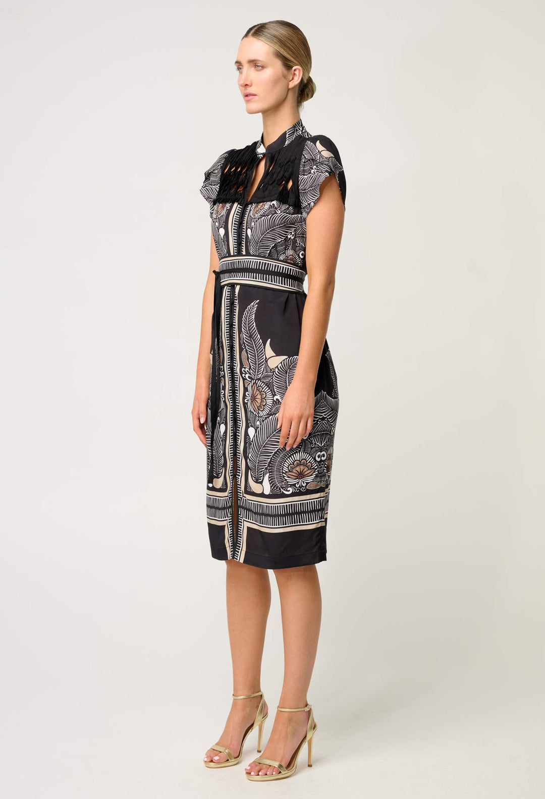 Maha Diamond Smock Yoke Viscose Faille Dress in Onyx Casablanca