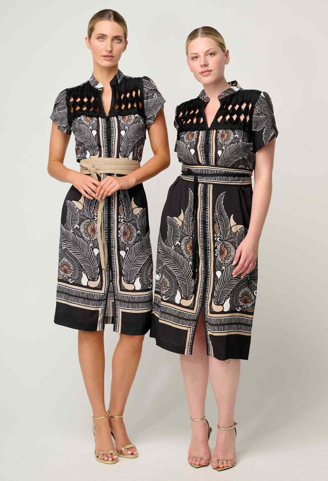 OnceWas Maha Diamond Smock Yoke Viscose Faille Dress in Onyx Casablanca