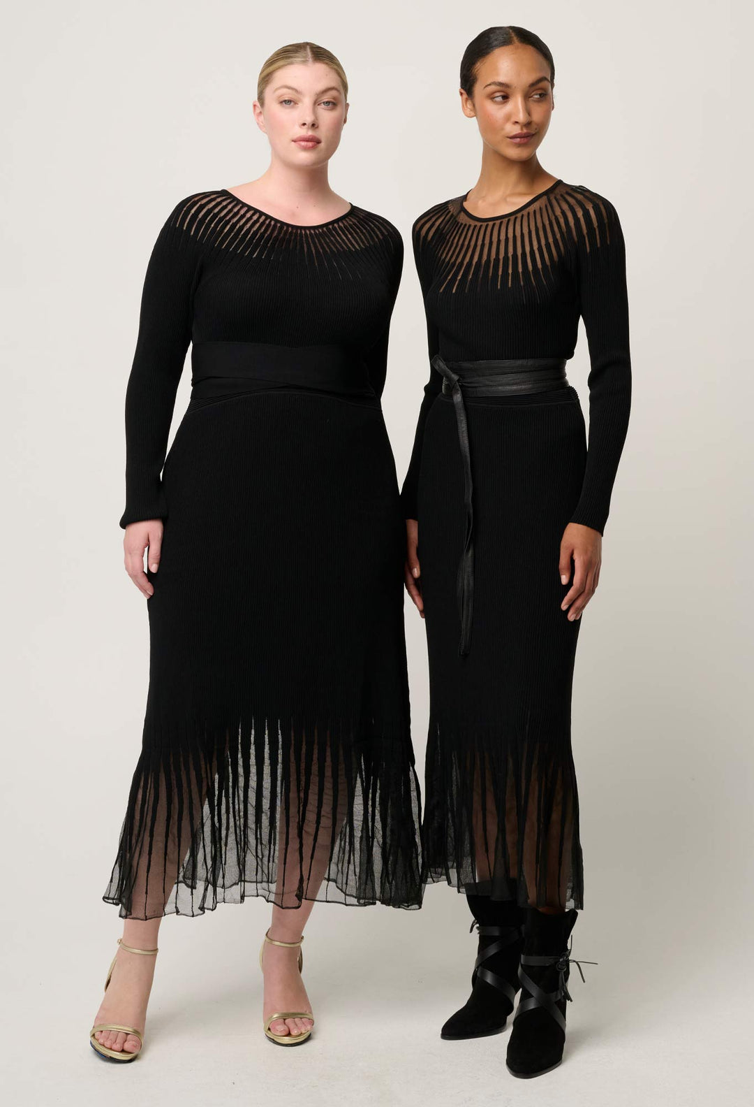 OnceWas Rhiannon Viscose Nylon Sheer Knit Dress in Black