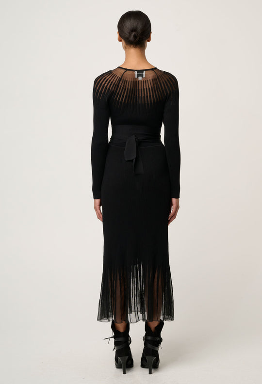 OnceWas Rhiannon Viscose Nylon Sheer Knit Dress in Black