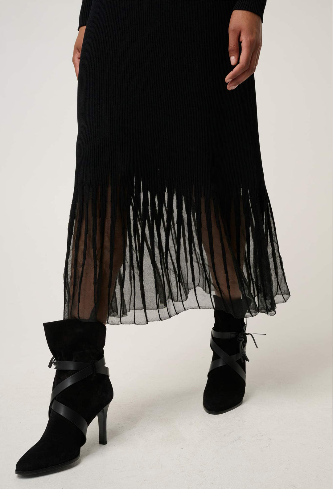 OnceWas Rhiannon Viscose Nylon Sheer Knit Dress in Black