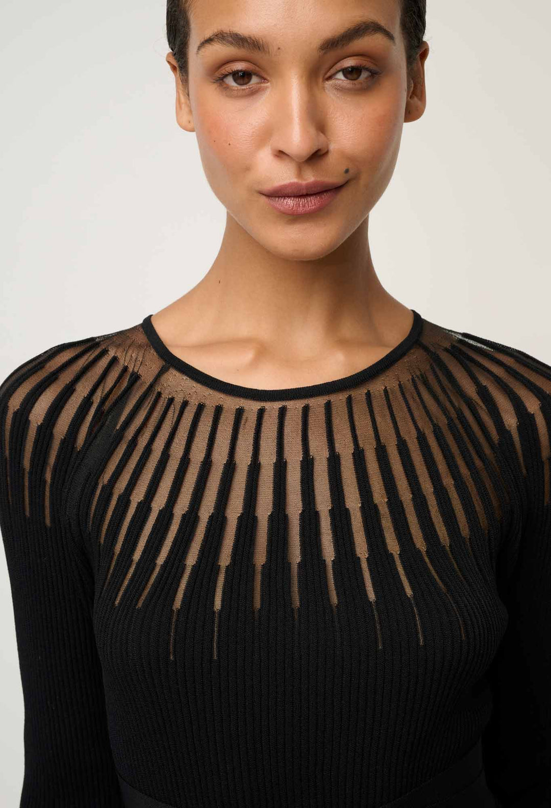 OnceWas Rhiannon Viscose Nylon Sheer Knit Dress in Black
