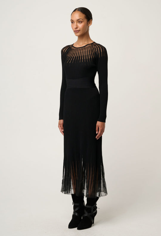 OnceWas Rhiannon Viscose Nylon Sheer Knit Dress in Black