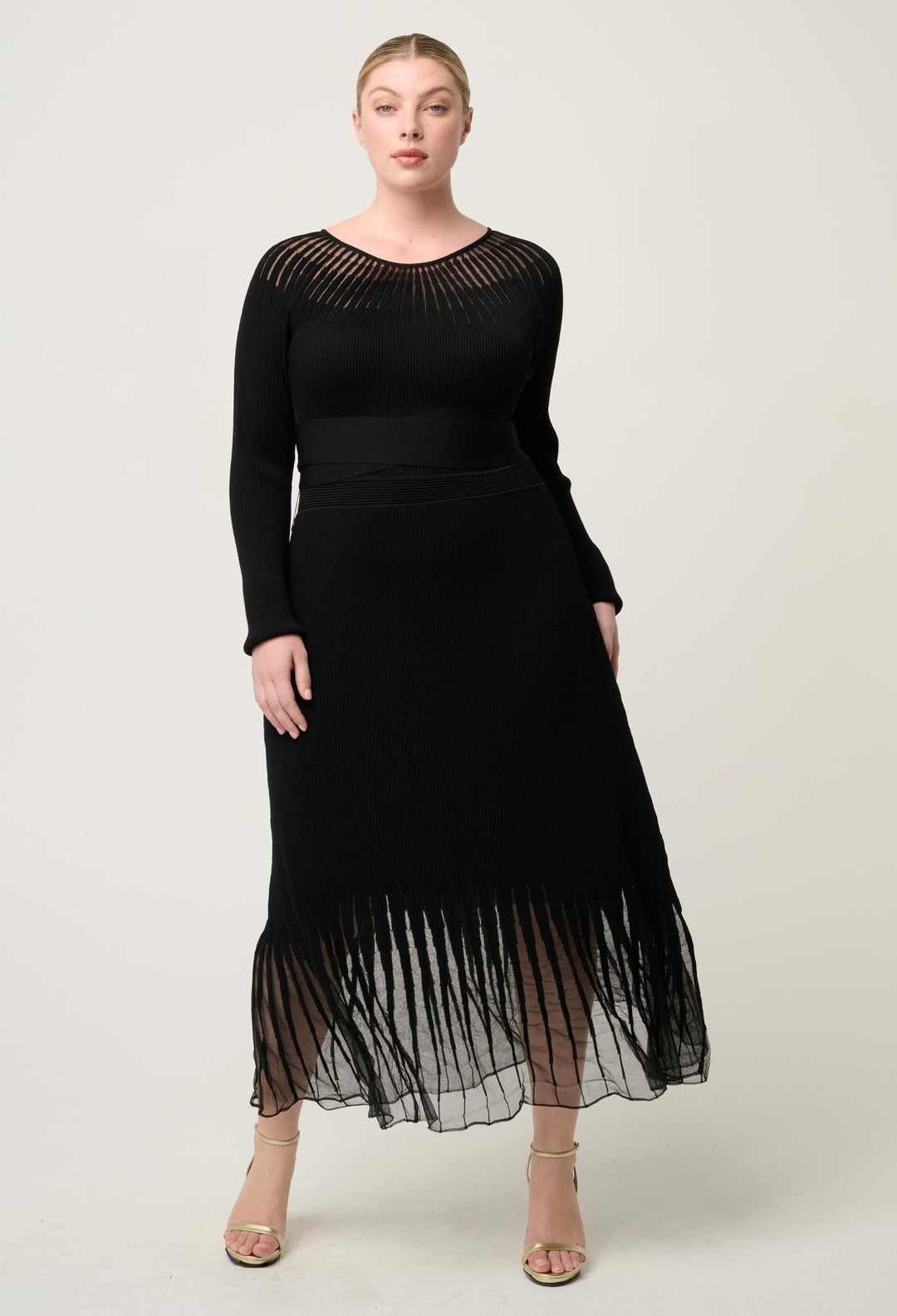 OnceWas Rhiannon Viscose Nylon Sheer Knit Dress in Black