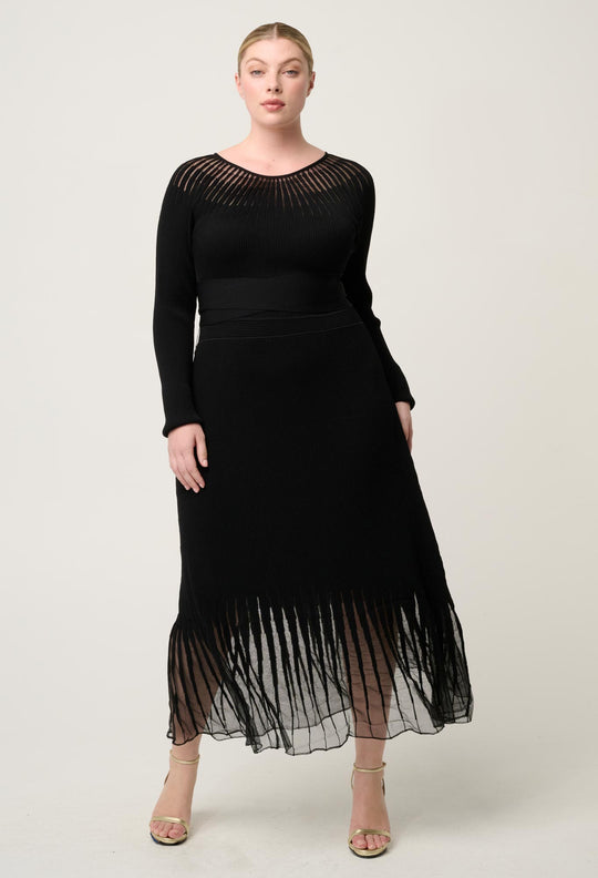 OnceWas Rhiannon Viscose Nylon Sheer Knit Dress in Black