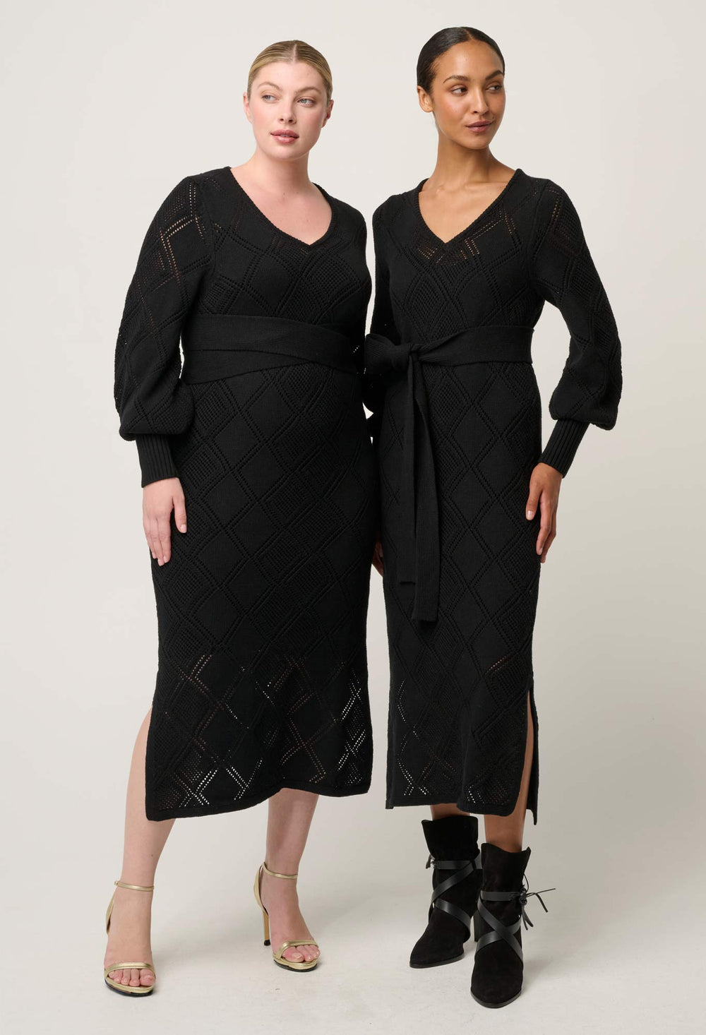 OnceWas Cassi Viscose Cotton Blend V Neck Knit Dress in Black