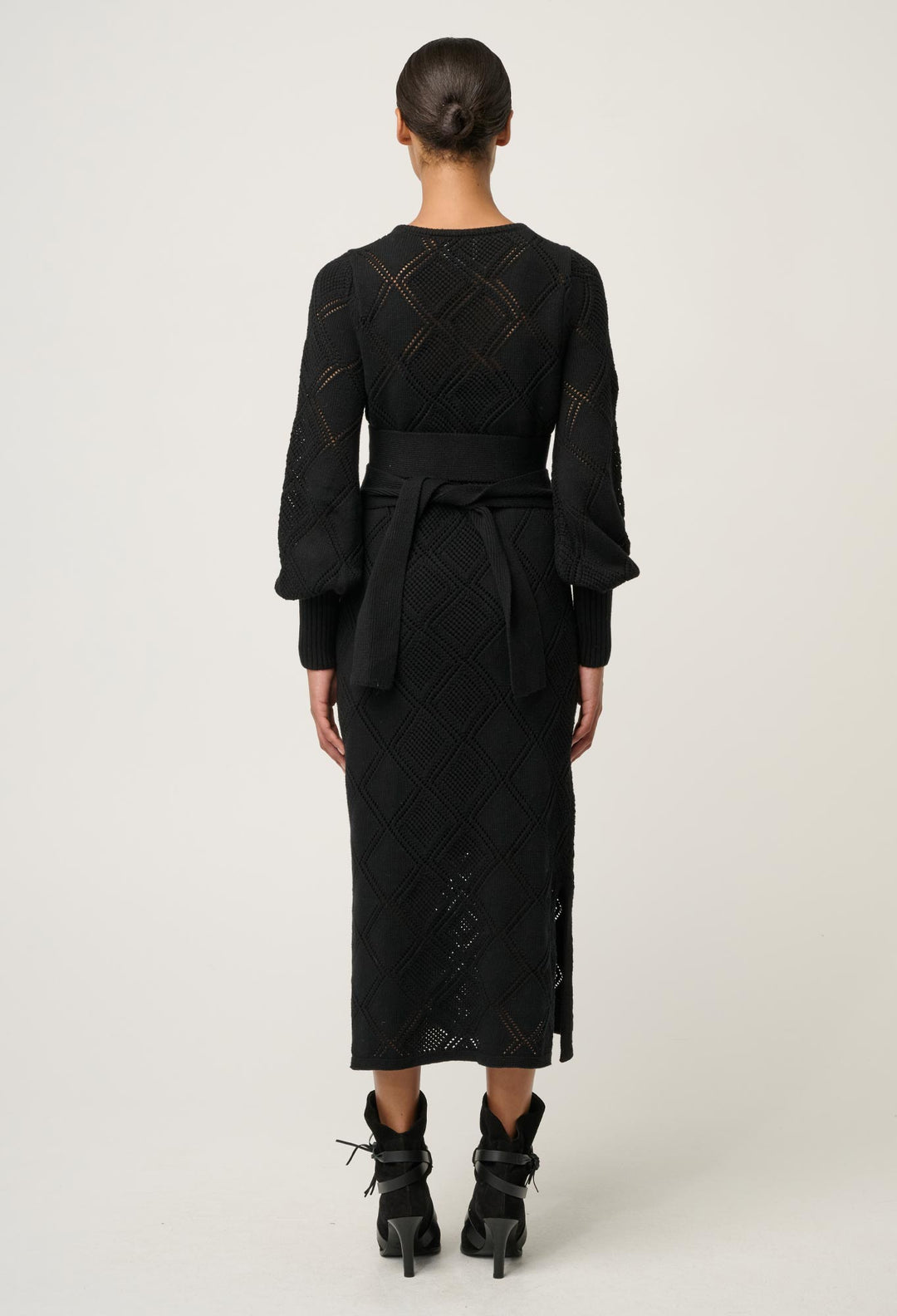 OnceWas Cassi Viscose Cotton Blend V Neck Knit Dress in Black