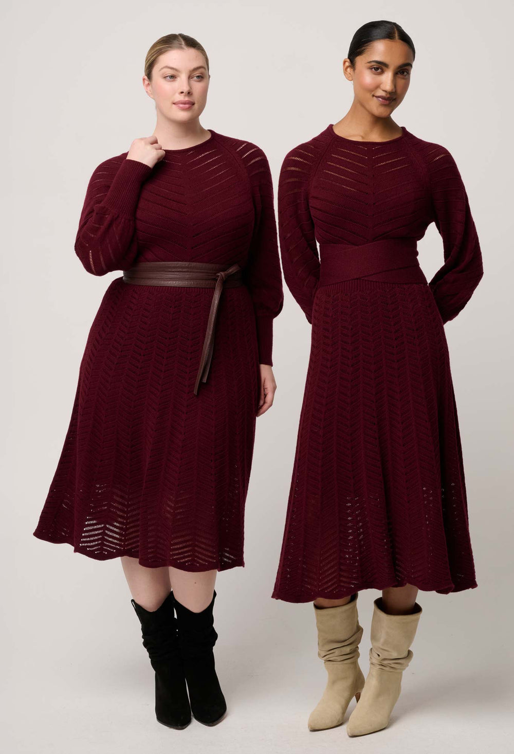 OnceWas Mirelle Wool Blend Knit Dress in Bordeaux