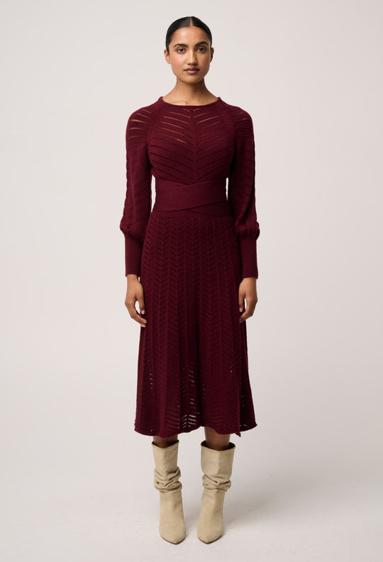 OnceWas Mirelle Wool Blend Knit Dress in Bordeaux