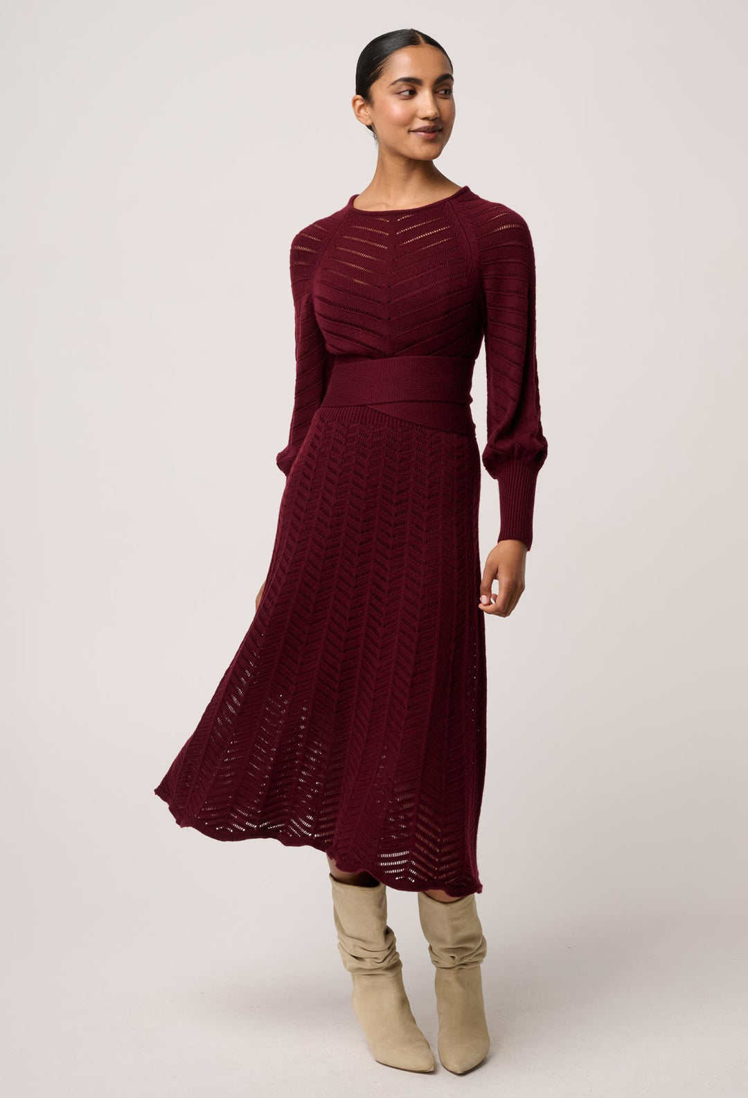 OnceWas Mirelle Wool Blend Knit Dress in Bordeaux