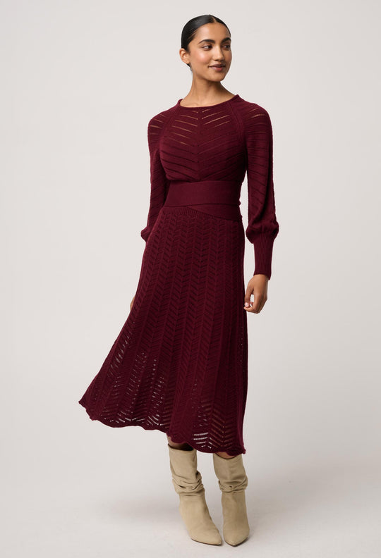 OnceWas Mirelle Wool Blend Knit Dress in Bordeaux