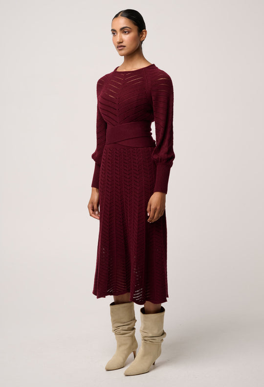 OnceWas Mirelle Wool Blend Knit Dress in Bordeaux