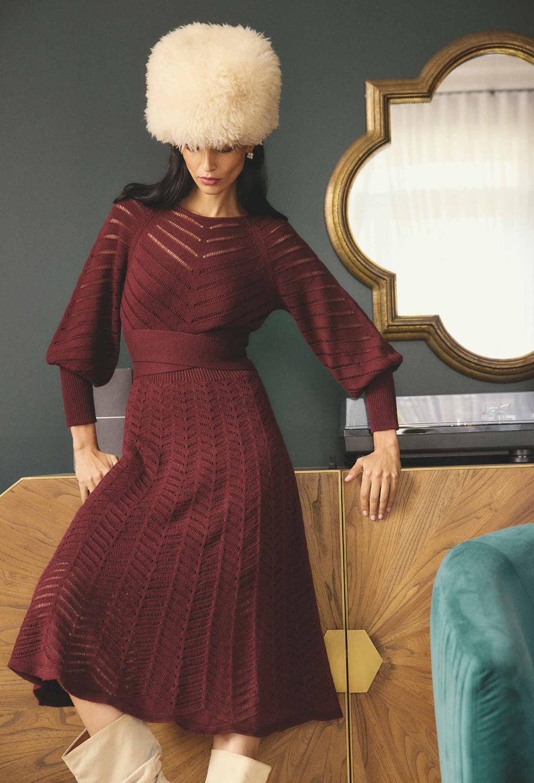 OnceWas Mirelle Wool Blend Knit Dress in Bordeaux