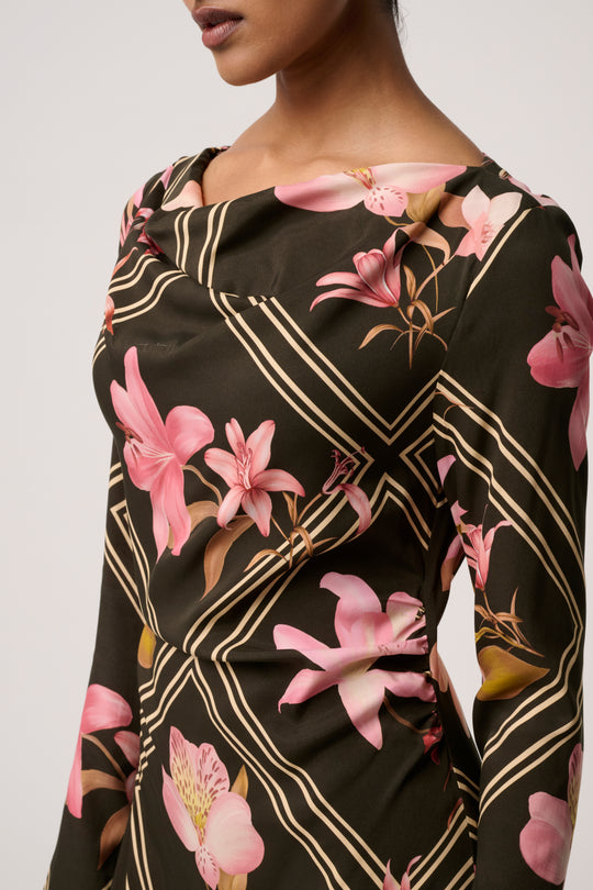 Jayden Cupro Viscose Stretch Dress in Obsidian Bloom