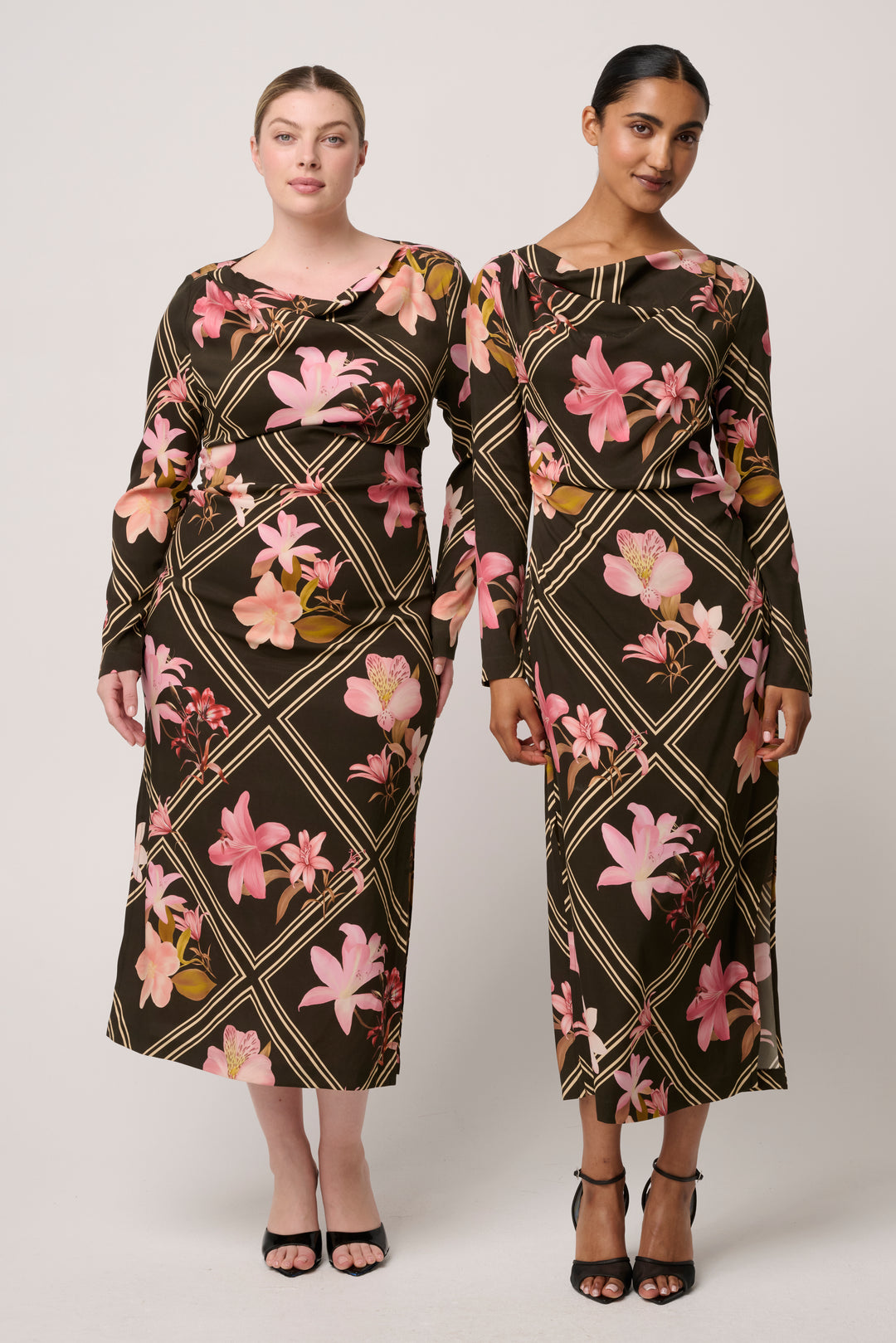 Jayden Cupro Viscose Stretch Dress in Obsidian Bloom