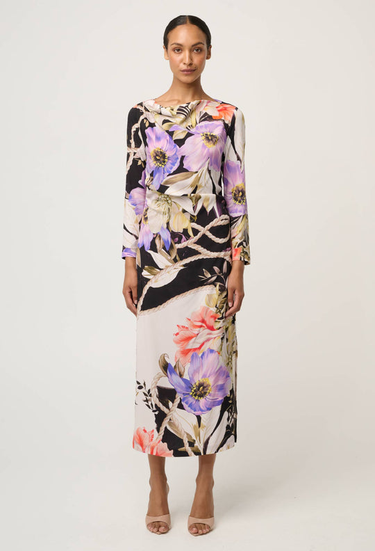 OnceWas Jayden Cupro Viscose Stretch Dress in Tangled Blossom