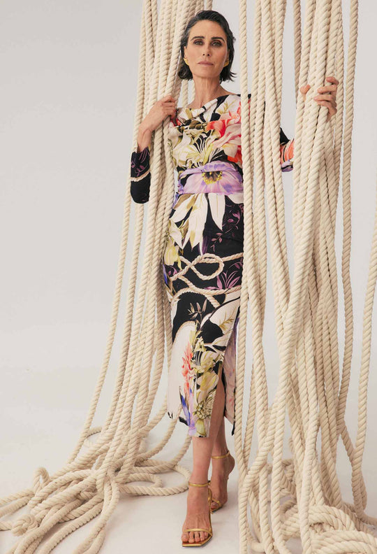 Jayden Cupro Viscose Stretch Dress in Tangled Blossom