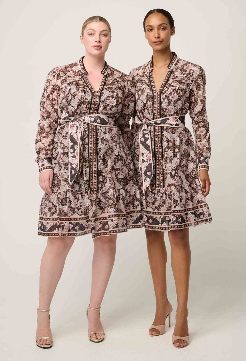 OnceWas Lanae Cotton Silk Ruched Sleeve Dress in Russet Palm