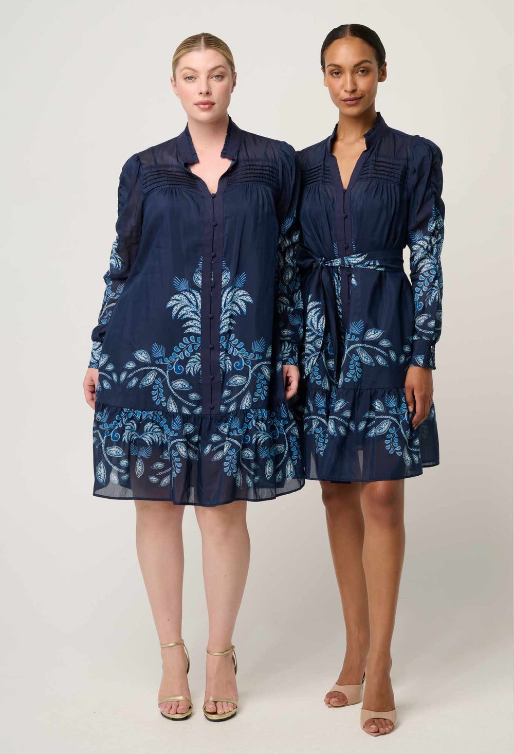 OnceWas Lanae Cotton Silk Print Ruched Sleeve Dress in Moonlit Batik