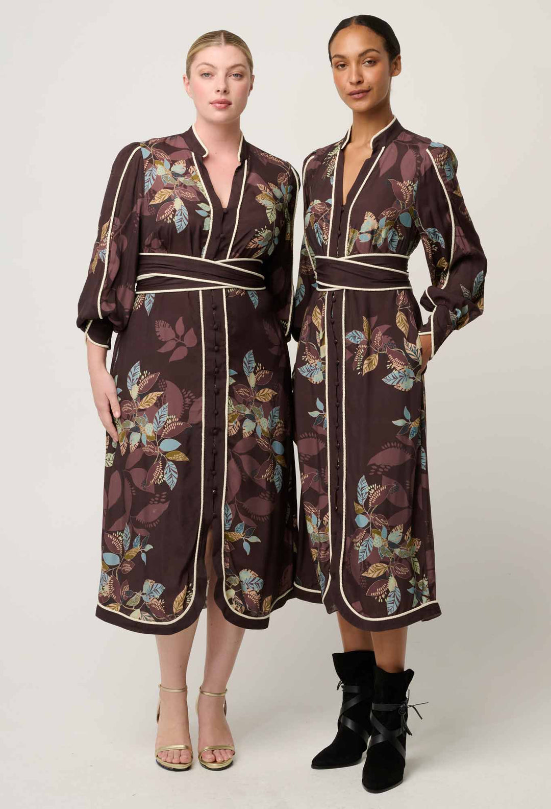 OnceWas Camille Viscose Faile Curved Hem Dress in Ember Vines