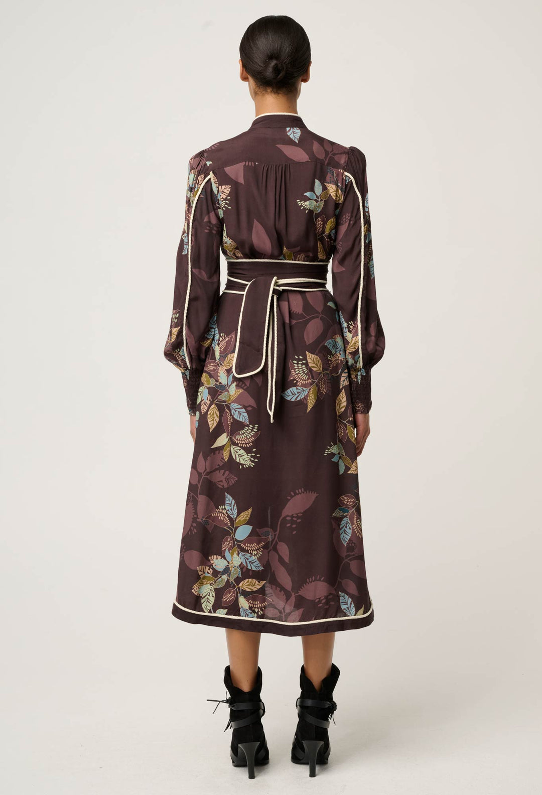 OnceWas Camille Viscose Faile Curved Hem Dress in Ember Vines