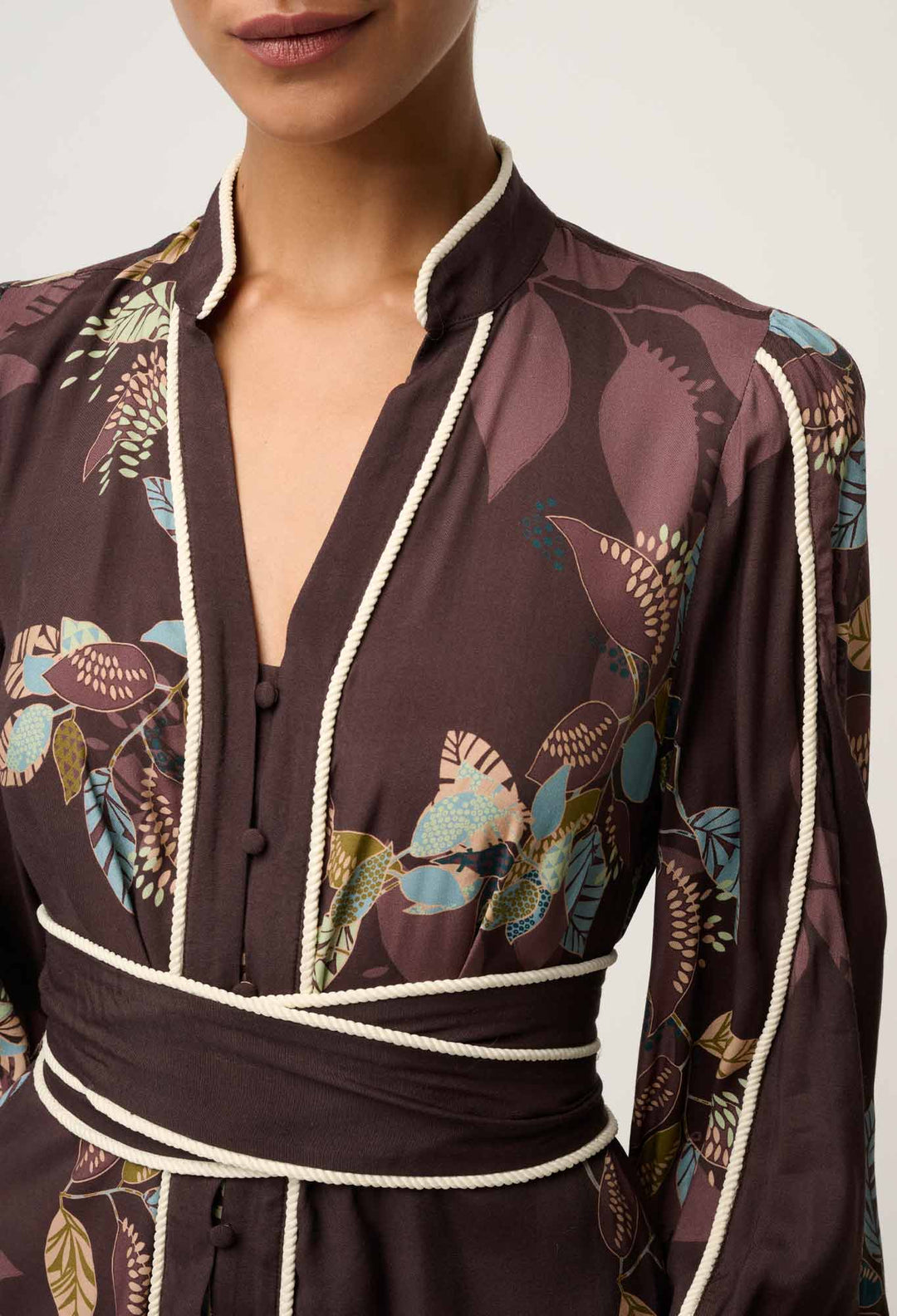 OnceWas Camille Viscose Faile Curved Hem Dress in Ember Vines