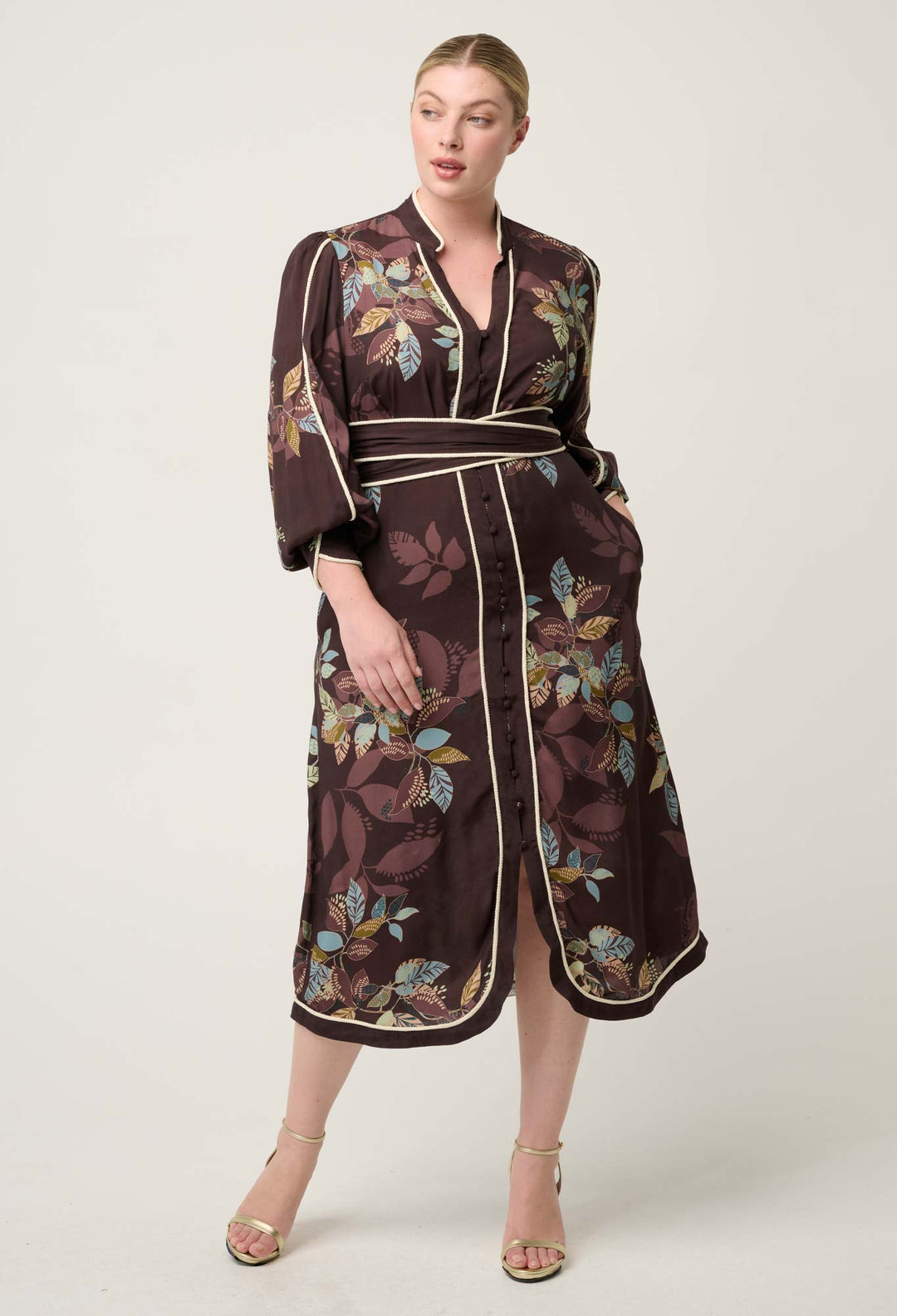 OnceWas Camille Viscose Faile Curved Hem Dress in Ember Vines