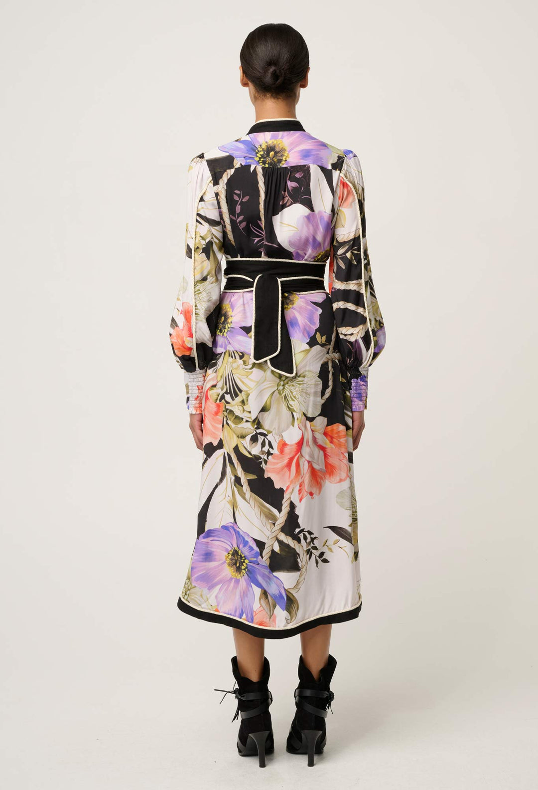 OnceWas Camille ViscoseI Faille Curved Hem Dress in Tangled Blossom