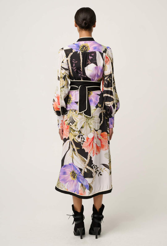 OnceWas Camille ViscoseI Faille Curved Hem Dress in Tangled Blossom