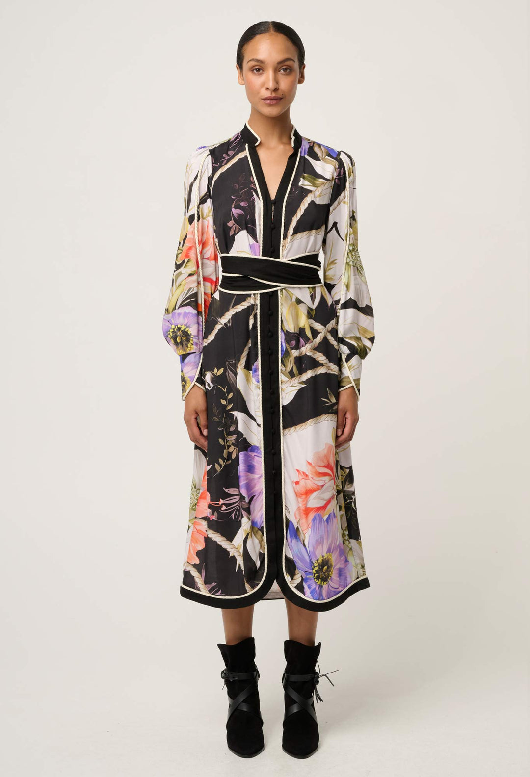 OnceWas Camille ViscoseI Faille Curved Hem Dress in Tangled Blossom