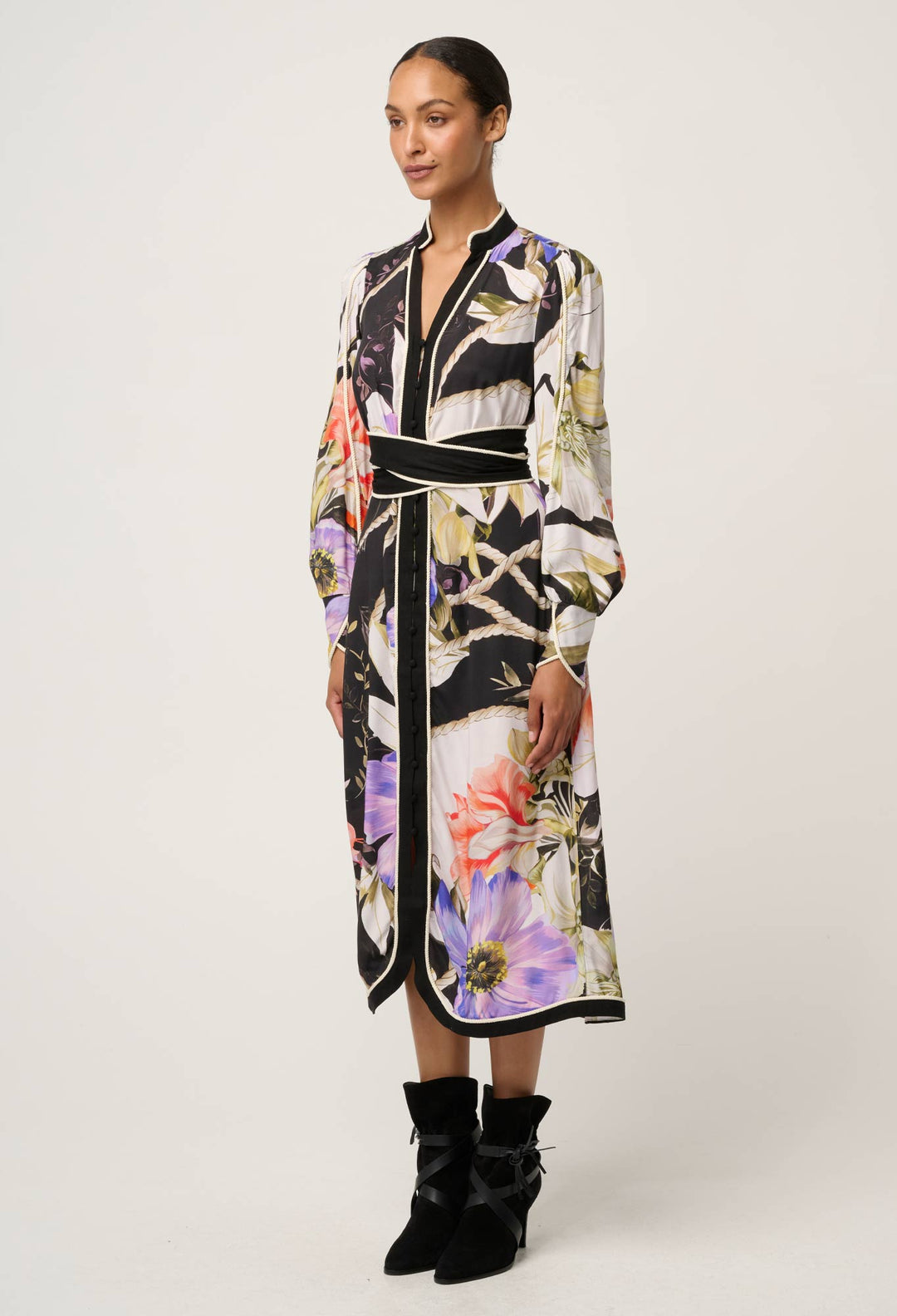 OnceWas Camille ViscoseI Faille Curved Hem Dress in Tangled Blossom