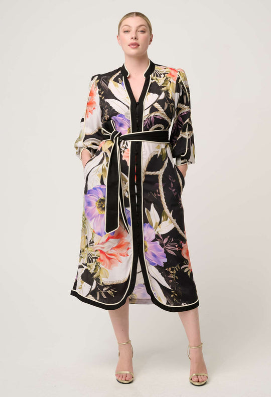 OnceWas Camille ViscoseI Faille Curved Hem Dress in Tangled Blossom