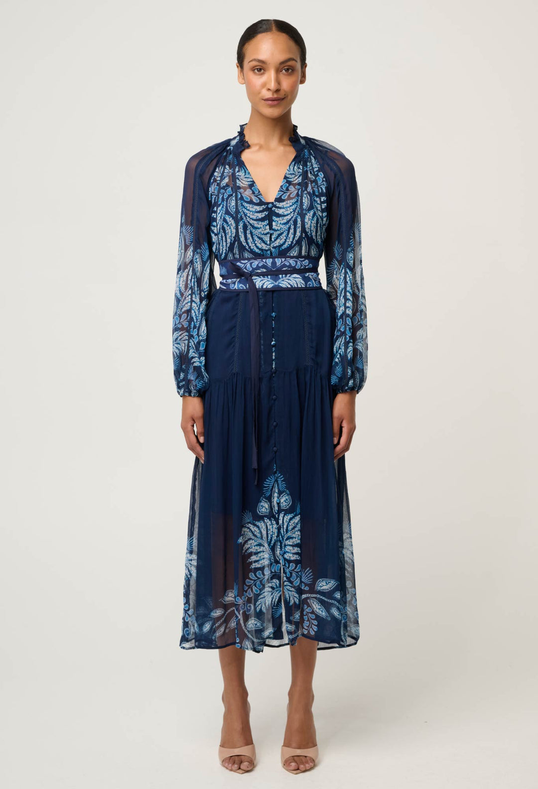 OnceWas Sloane Viscose Chiffon Print Midi Dress  in Moonlit Batik