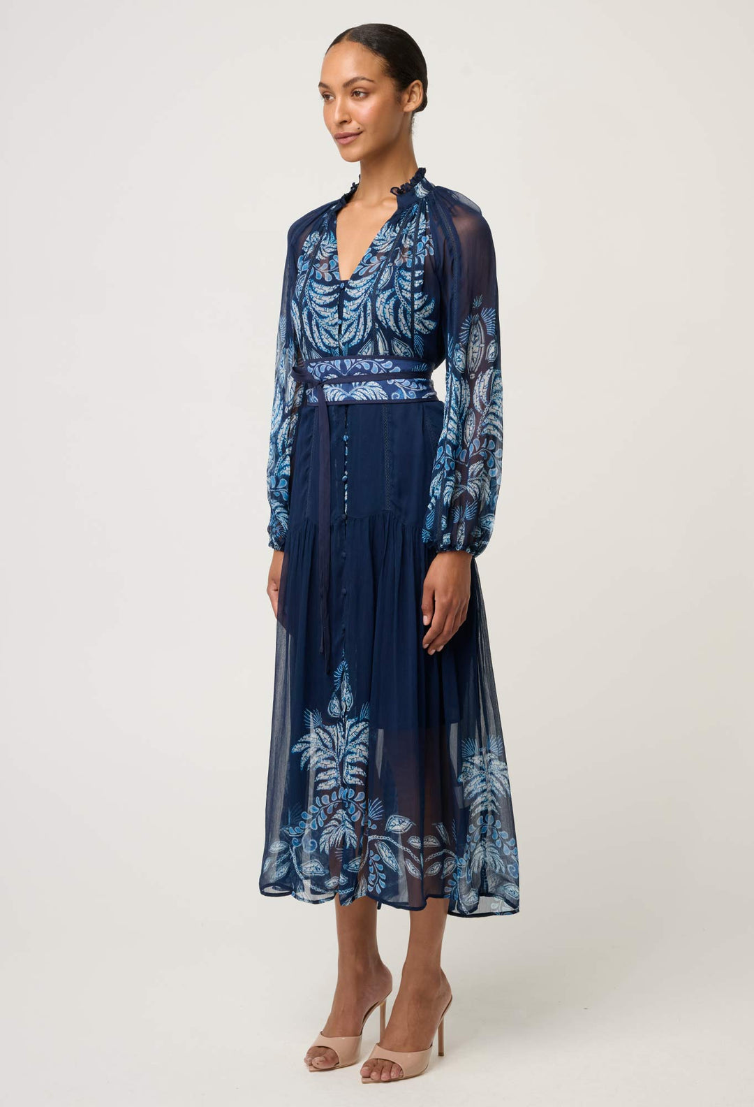 OnceWas Sloane Viscose Chiffon Print Midi Dress  in Moonlit Batik