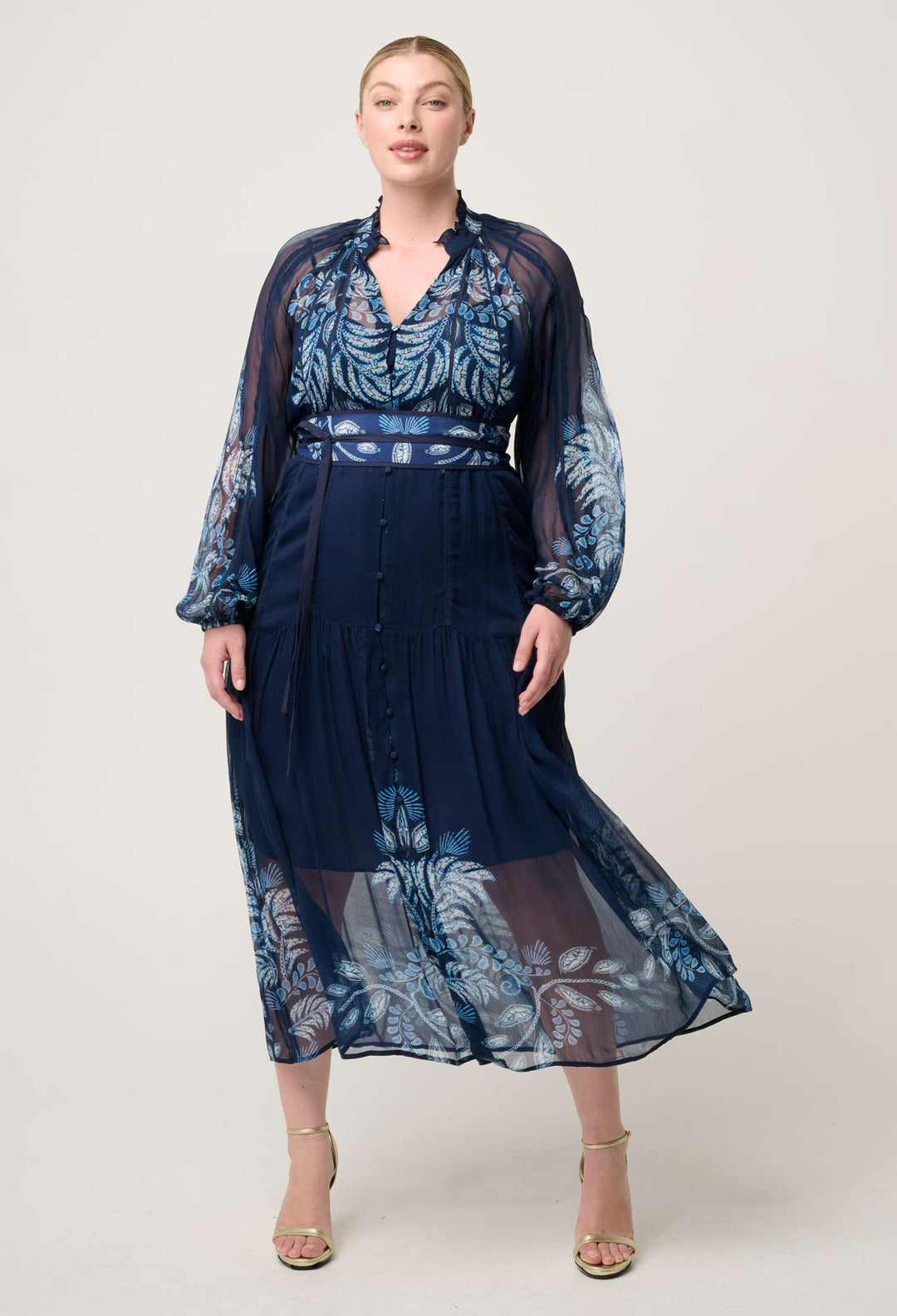 OnceWas Sloane Viscose Chiffon Print Midi Dress  in Moonlit Batik