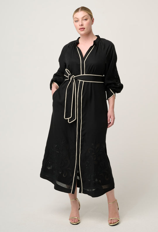 OnceWas Rhea Embroidered Tencel Maxi Dress in Black